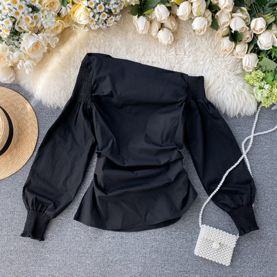 Γυναικεία casual μπλούζα με γυμνούς ώμους και μακριά μανίκια σε διαφορετικά χρώματα