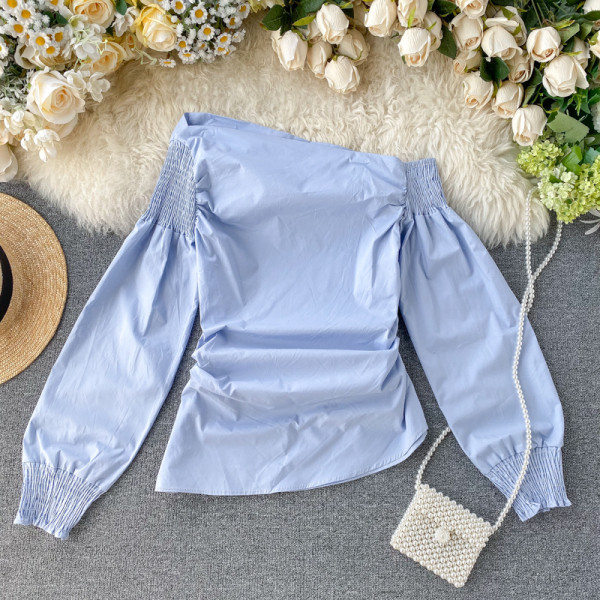 Γυναικεία casual μπλούζα με γυμνούς ώμους και μακριά μανίκια σε διαφορετικά χρώματα