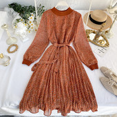 Modern női ruha övvel és hosszú ujjú három színben