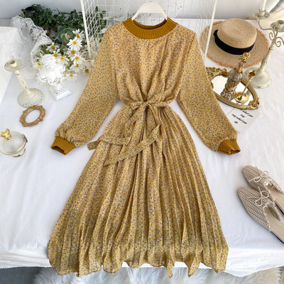 Modern női ruha övvel és hosszú ujjú három színben