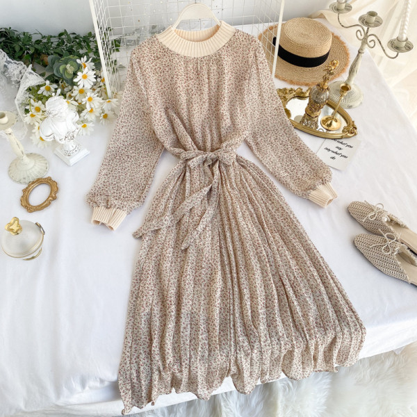 Modern női ruha övvel és hosszú ujjú három színben