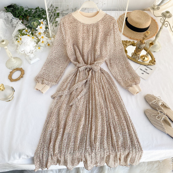 Modern női ruha övvel és hosszú ujjú három színben