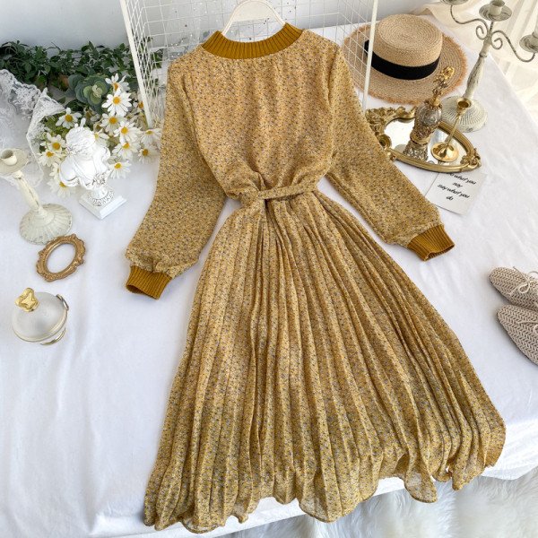 Modern női ruha övvel és hosszú ujjú három színben