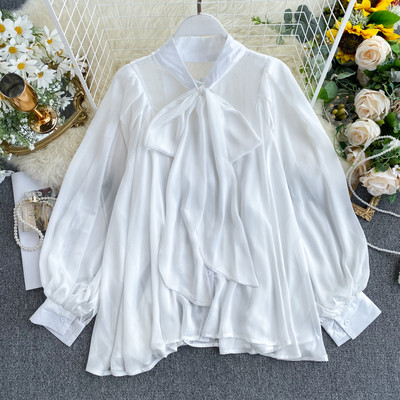 Modern női ing szalaggal és hosszú ujjú hat színben