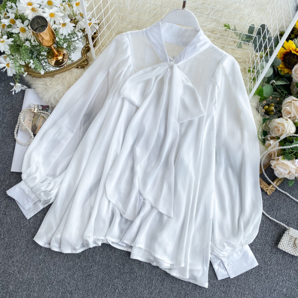 Modern női ing szalaggal és hosszú ujjú hat színben