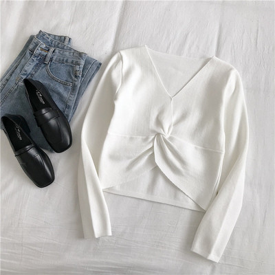 Καθημερινή γυναικέια casual μπλούζα με μακρύ μανίκι κα λαιμό και V-neck