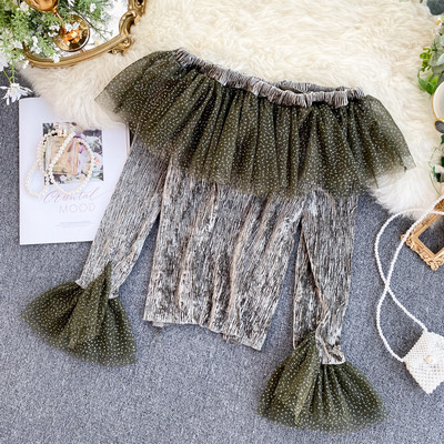 Μοντέρνα γυναικεία μπλούζα με γυμνά ώμους και τούλι σε τέσσερα χρώματα