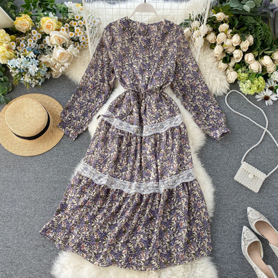 Casual γυναικείο φόρεμα με μακριά μανίκια και δαντέλα σε τέσσερα χρώματα