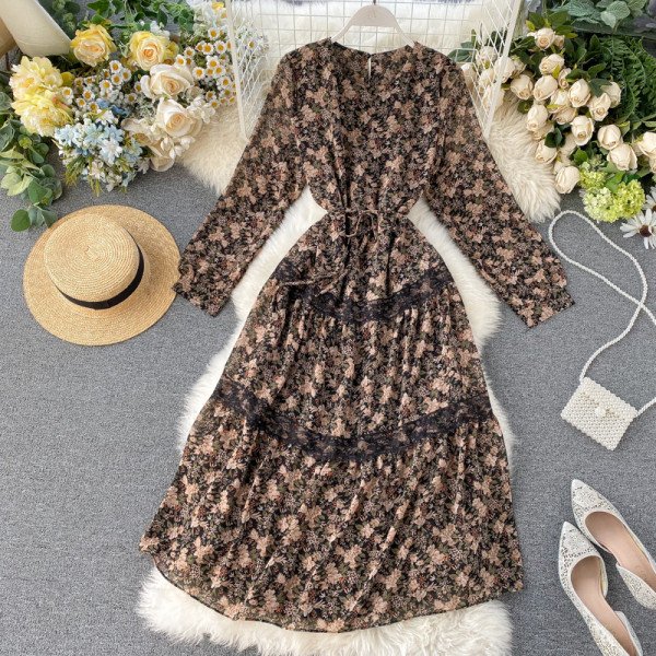 Casual γυναικείο φόρεμα με μακριά μανίκια και δαντέλα σε τέσσερα χρώματα