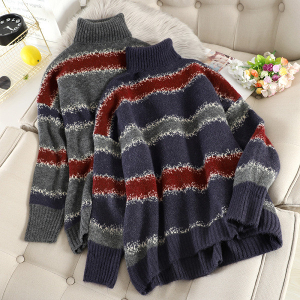 Casual γυναικείο πουλόβερ  με υψηλό κολάρο σε δύο χρώματα