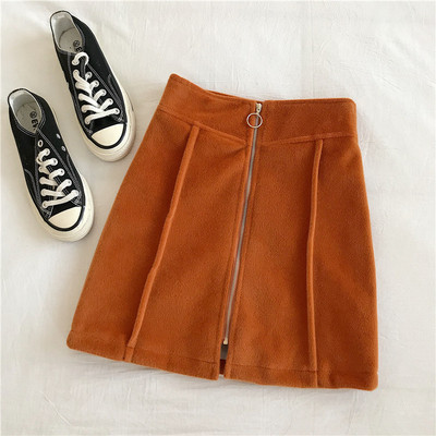 Modern női bársony szoknya négy színben, cipzárral