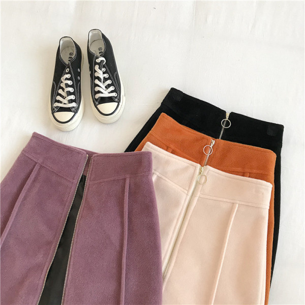 Modern női bársony szoknya négy színben, cipzárral