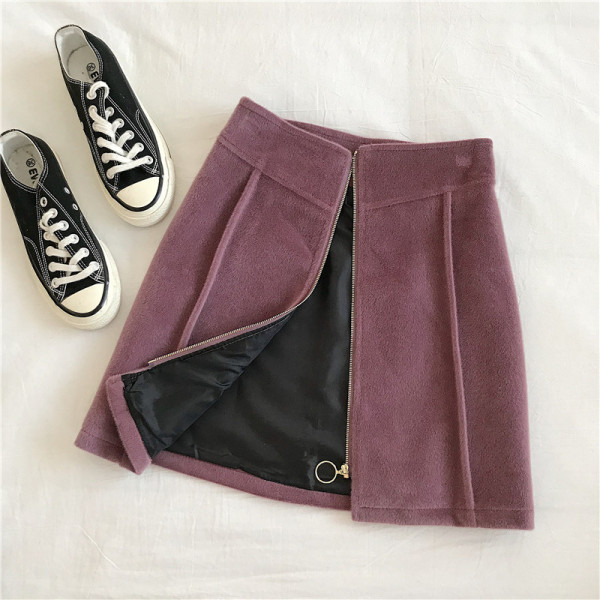 Modern női bársony szoknya négy színben, cipzárral