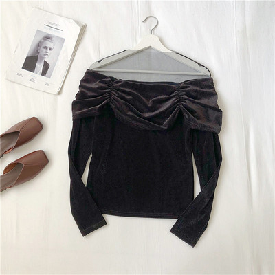 Γυναικεία βελούδινη μπλούζα σε δύο χρώματα με οβάλ λαιμόκοψη