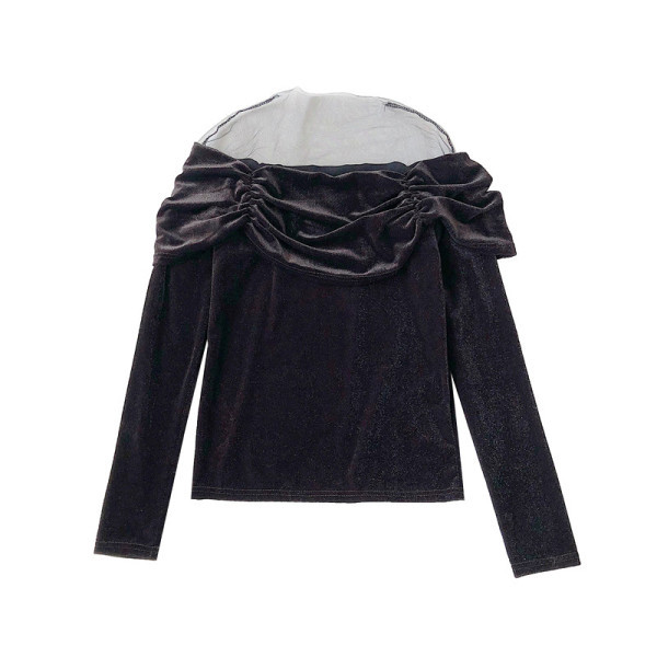 Γυναικεία βελούδινη μπλούζα σε δύο χρώματα με οβάλ λαιμόκοψη