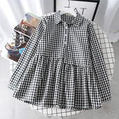 Alkalmi női kockás ing klasszikus gallérral és hosszú ujjú fekete és piros színben