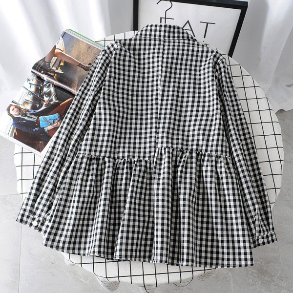 Alkalmi női kockás ing klasszikus gallérral és hosszú ujjú fekete és piros színben