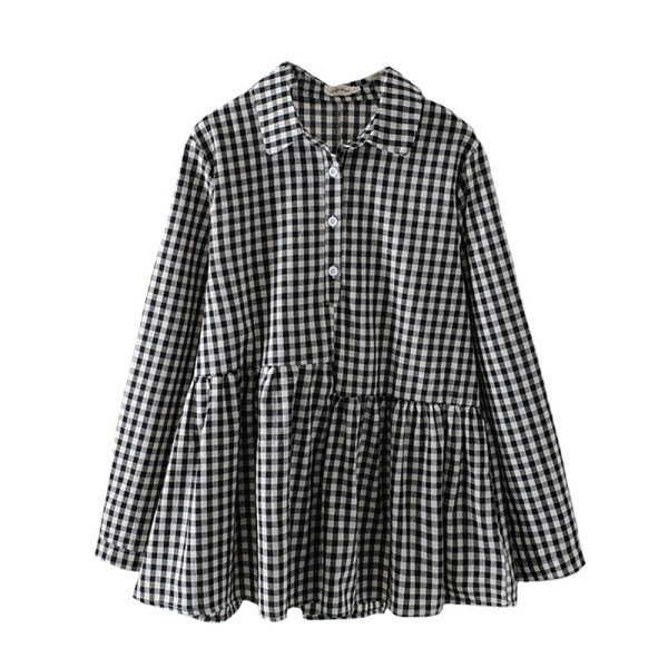 Alkalmi női kockás ing klasszikus gallérral és hosszú ujjú fekete és piros színben