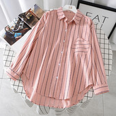 Alkalmi női csíkos ing klasszikus gallérral és zsebbel rózsaszín és kék színben