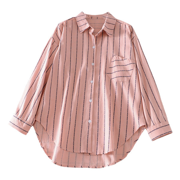 Alkalmi női csíkos ing klasszikus gallérral és zsebbel rózsaszín és kék színben