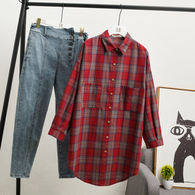 Női lezser hosszú kockás ing, hosszú ujjal és zsebekkel, három színben