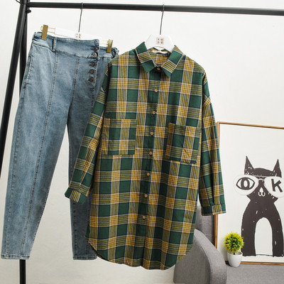 Női lezser hosszú kockás ing, hosszú ujjal és zsebekkel, három színben