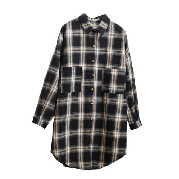 Női lezser hosszú kockás ing, hosszú ujjal és zsebekkel, három színben