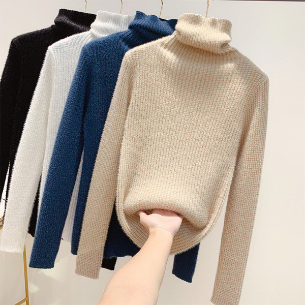 Női pehelypulóver magas gallérral, négy színben