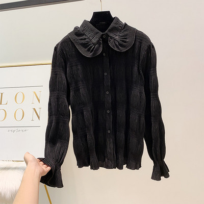 Μοντέρνο γυναικείο πλισέ πουκάμισο με κλασικό γιακά σε τρία χρώματα