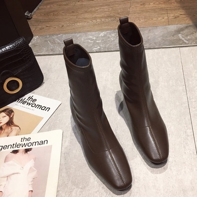 Eko bőrből készült alkalmi női csizma barna és fekete színben, vastag sarokkal