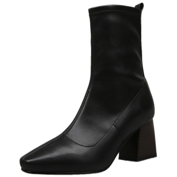 Eko bőrből készült alkalmi női csizma barna és fekete színben, vastag sarokkal