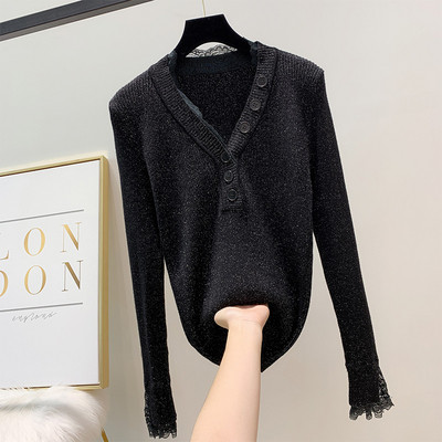 Μοντέρνο γυναικείο πουλόβερ με δαντέλα και κομψό αποτέλεσμα