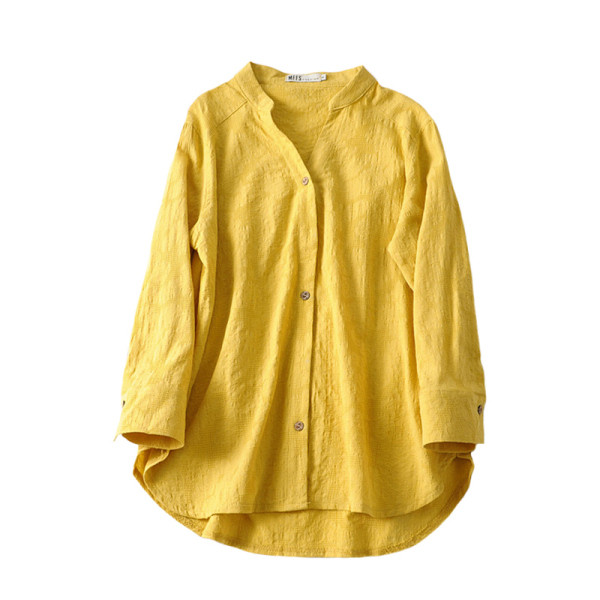 Casual γυναικείο πουκάμισο με κλασικό γιακά και μακρύ μανίκι σε γκρι, μαύρο, κόκκινο και κίτρινο χρώμα