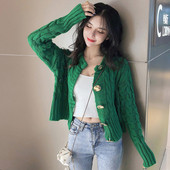 Női őszi gombos mellény fehér és zöld színben