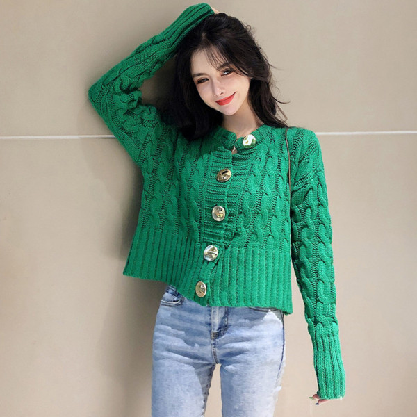 Női őszi gombos mellény fehér és zöld színben