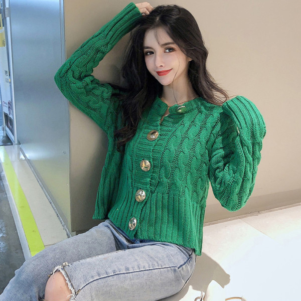 Női őszi gombos mellény fehér és zöld színben