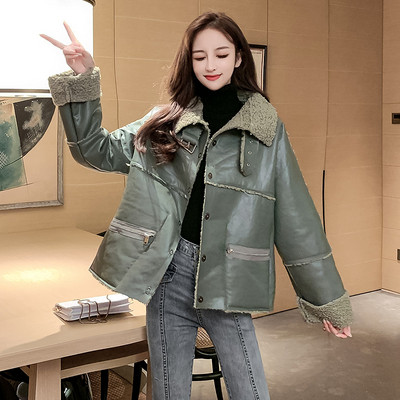 Χειμερινό γυναικείο μπουφάν από οικολογικό δέρμα σε τρία χρώματα