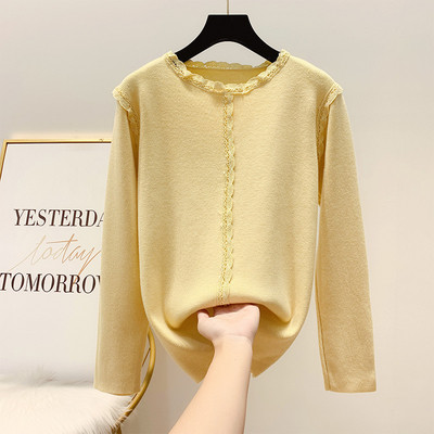 Μοντέρνα γυναικεία μπλούζα με δαντέλα και οβάλ λαιμόκοψη σε τέσσερα χρώματα