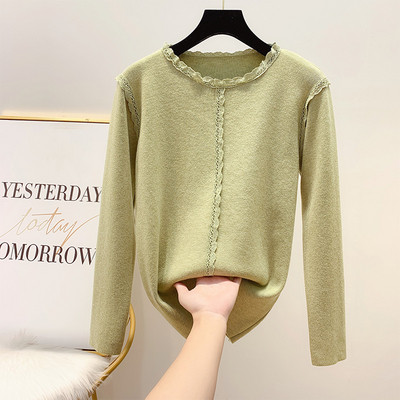 Μοντέρνα γυναικεία μπλούζα με δαντέλα και οβάλ λαιμόκοψη σε τέσσερα χρώματα