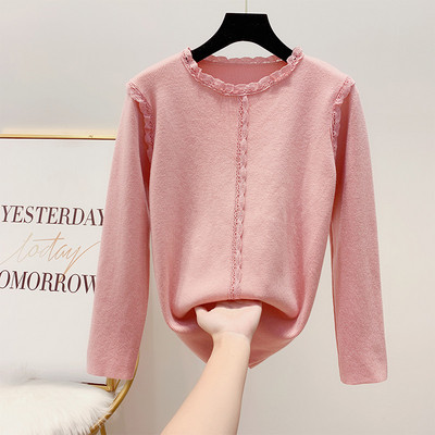 Μοντέρνα γυναικεία μπλούζα με δαντέλα και οβάλ λαιμόκοψη σε τέσσερα χρώματα