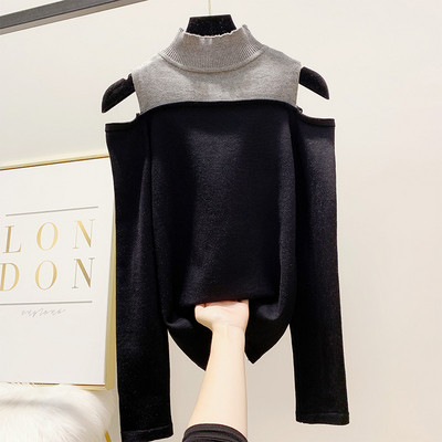 Modern női pulóver csupasz váll és pólógallérral