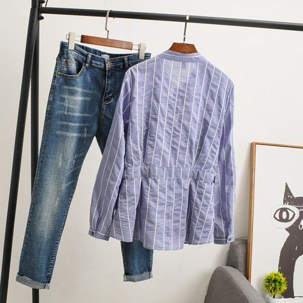 Cămașă casual de damă cu buzunare și cravate în albastru