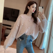 Női pulóver kerek nyakkivágással, többféle színben