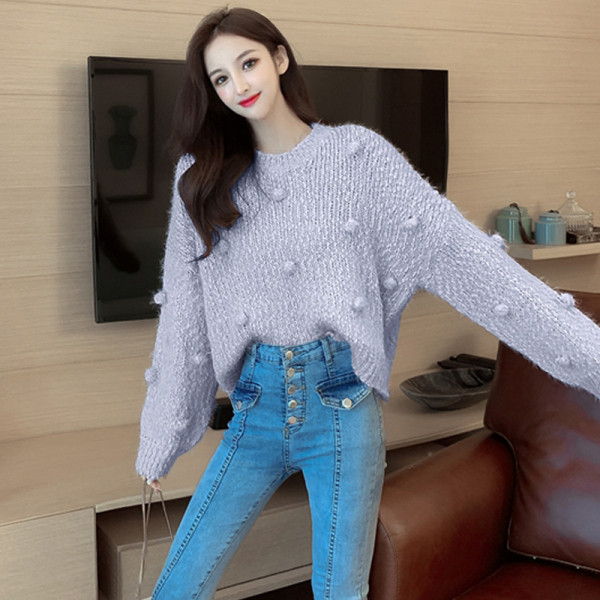 Női pulóver kerek nyakkivágással, többféle színben