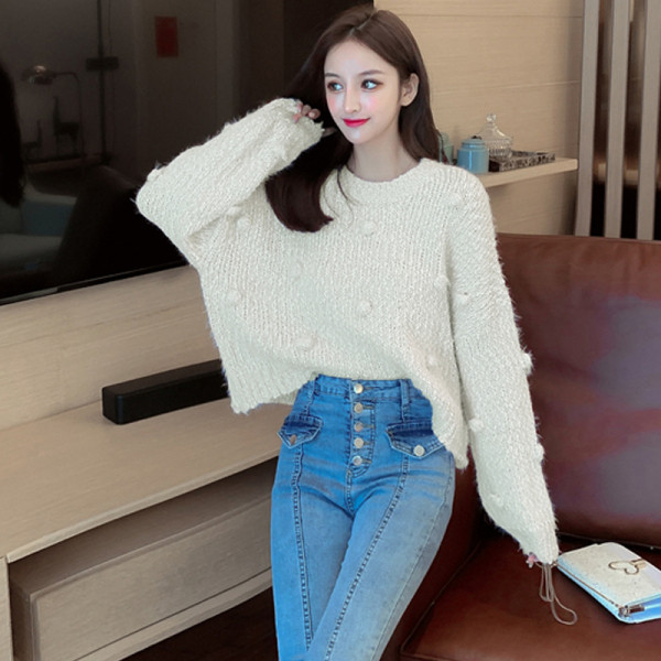 Női pulóver kerek nyakkivágással, többféle színben