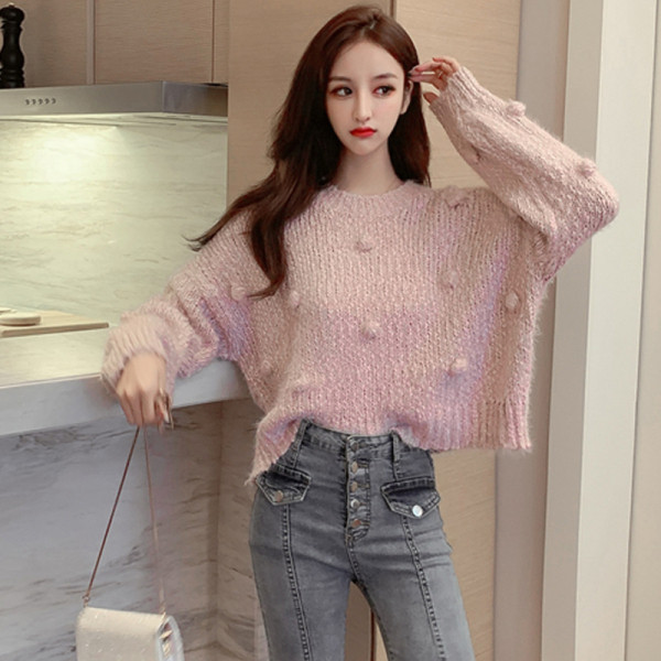 Női pulóver kerek nyakkivágással, többféle színben