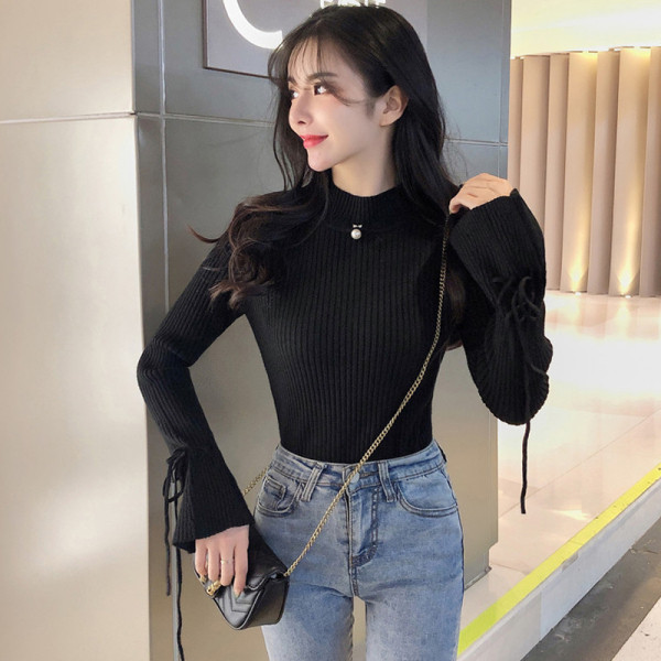 Γυναικείο ριγέ πουλόβερ με μανίκια σε διάφορα χρώματα