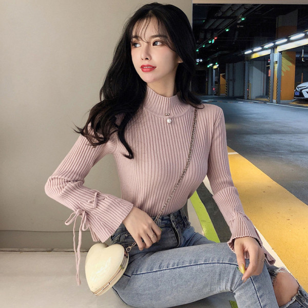 Γυναικείο ριγέ πουλόβερ με μανίκια σε διάφορα χρώματα