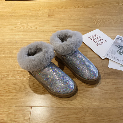 Női alkalmi csizma meleg béléssel és fényes hatással - többféle színben