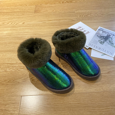 Női alkalmi csizma meleg béléssel és fényes hatással - többféle színben